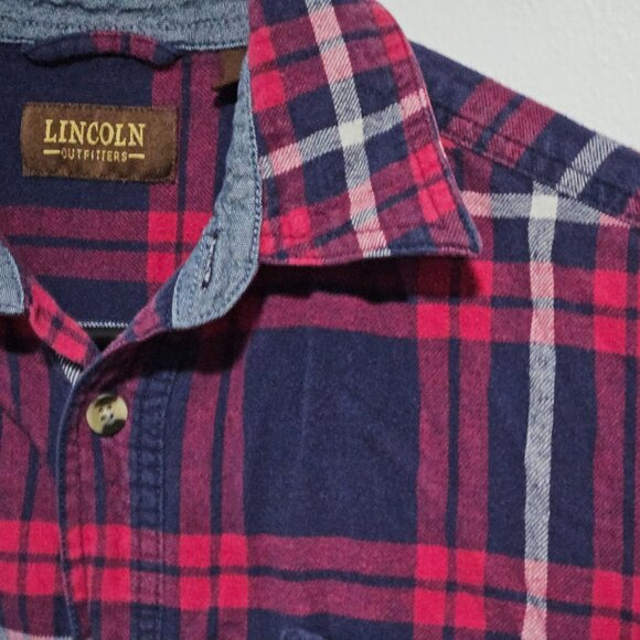 Lincoln Outfitters Flannel Button Front Shirt Mens Medium Red Plaid Long Sleeve - Picture 3 of 7